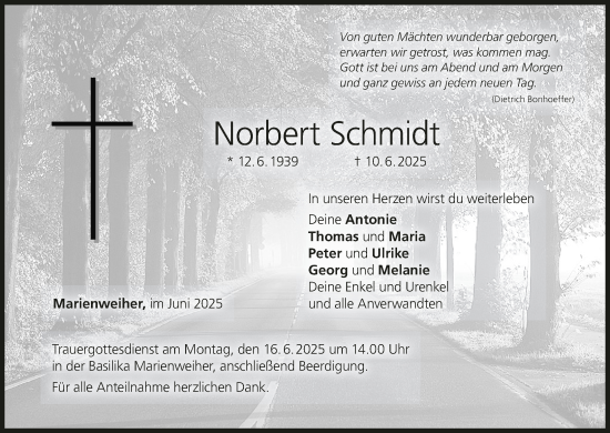 Anzeige von Norbert Schmidt von MGO