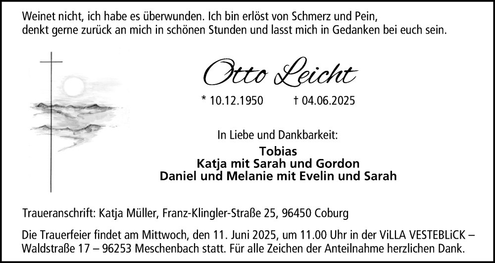  Traueranzeige für Otto Leicht vom 07.06.2025 aus MGO