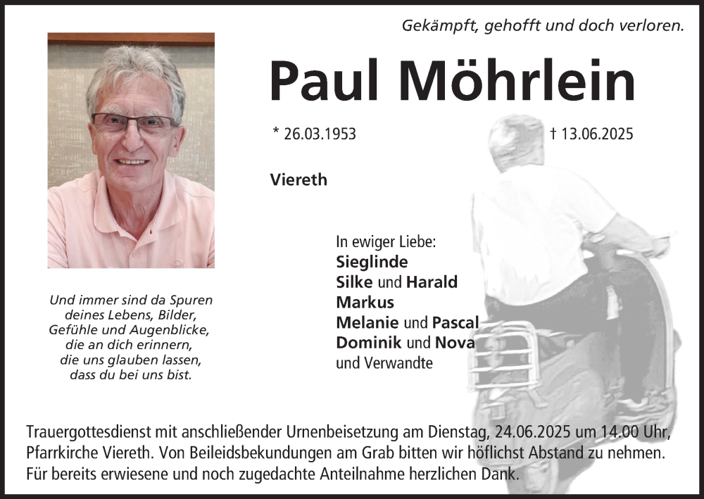  Traueranzeige für Paul Möhrlein vom 21.06.2025 aus MGO
