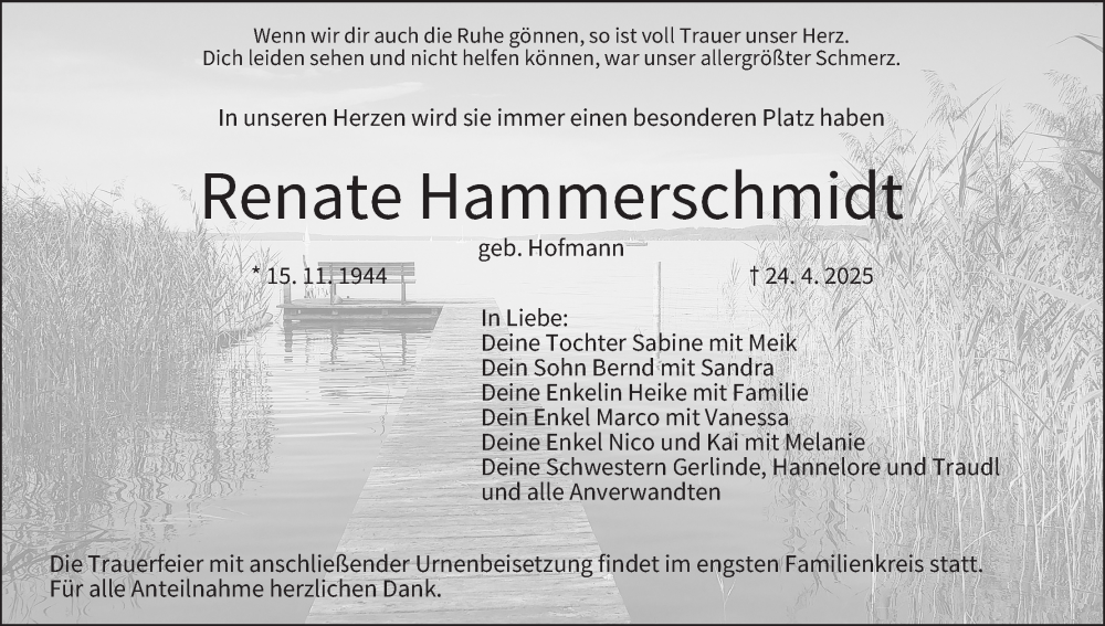  Traueranzeige für Renate Hammerschmidt vom 24.05.2025 aus MGO