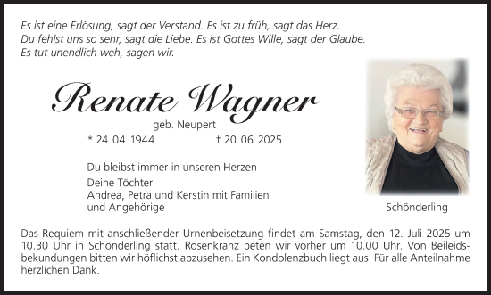 Anzeige von Renate Wagner von MGO