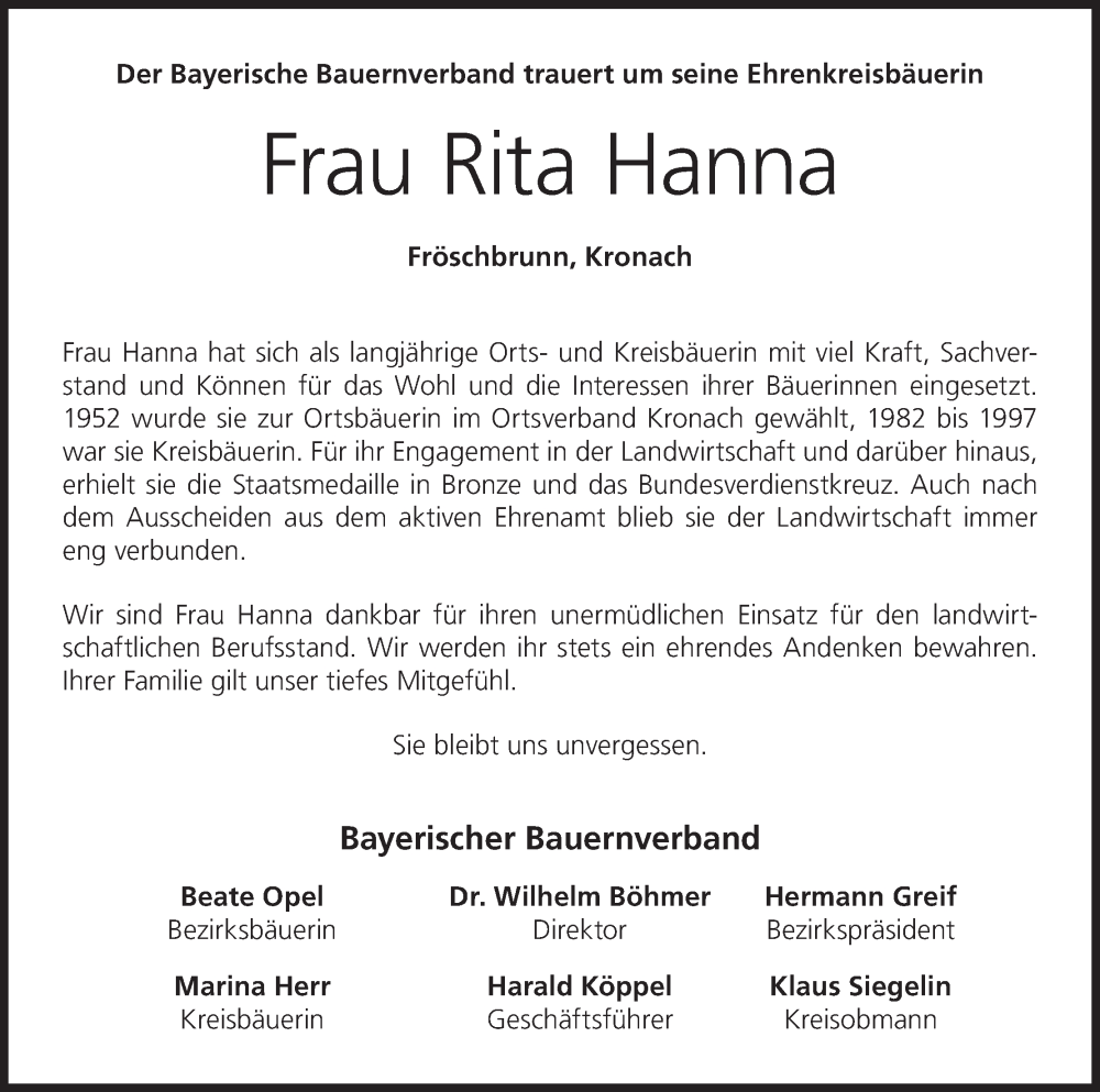  Traueranzeige für Rita Hanna vom 07.06.2025 aus MGO