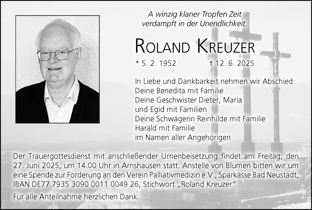  Traueranzeige für Roland Kreuzer vom 21.06.2025 aus MGO