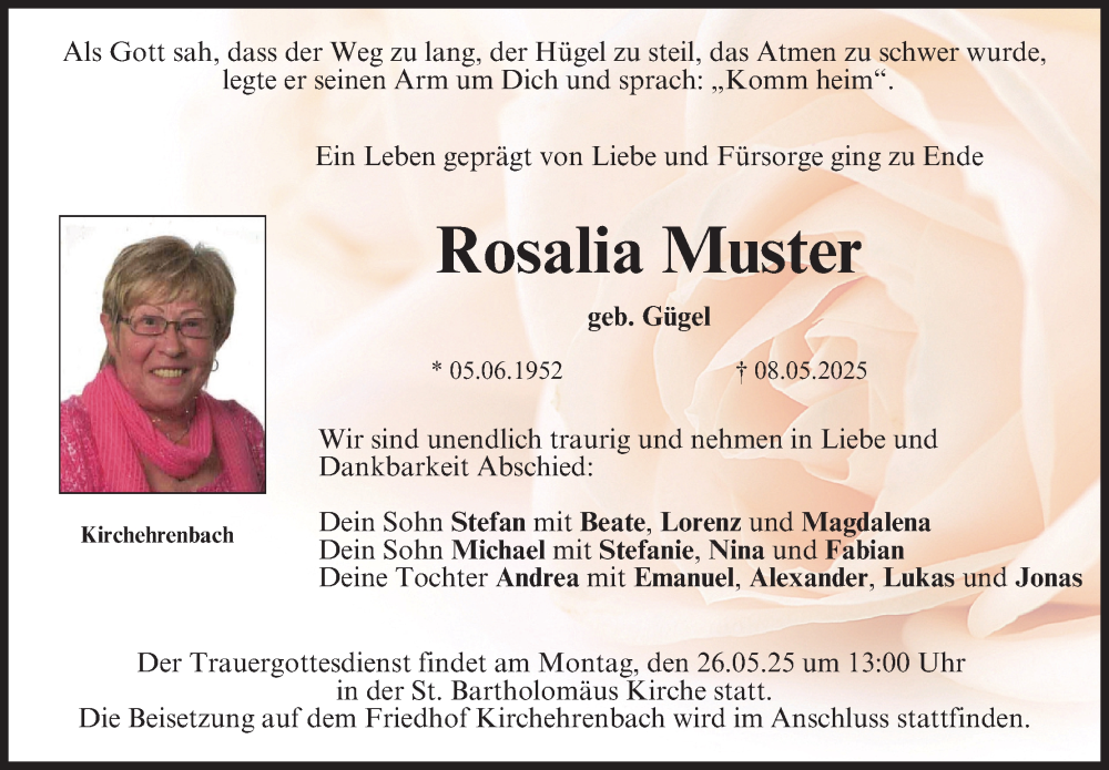  Traueranzeige für Rosalia Muster vom 24.05.2025 aus MGO