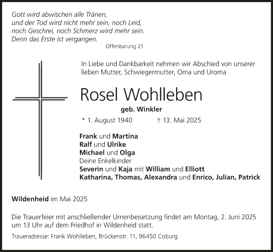 Anzeige von Rosel Wohlleben von MGO