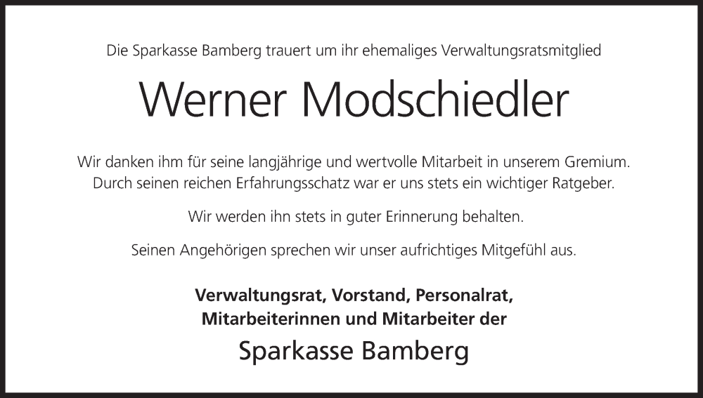  Traueranzeige für Werner Modschiedler vom 07.06.2025 aus MGO