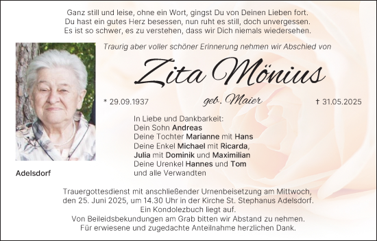 Anzeige von Zita Mönius von MGO