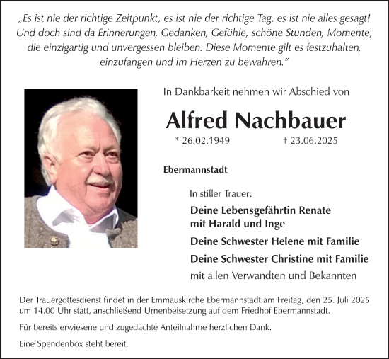 Anzeige von Alfred Nachbauer von MGO