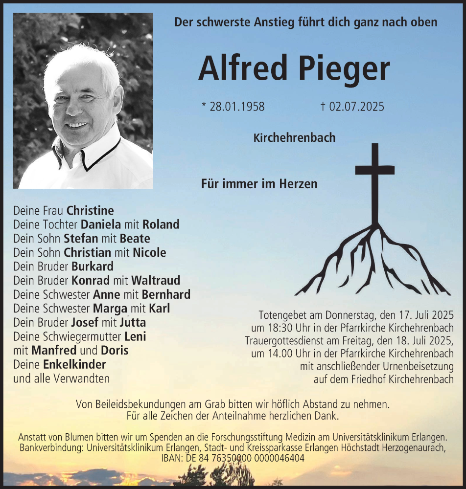  Traueranzeige für Alfred Pieger vom 12.07.2025 aus MGO