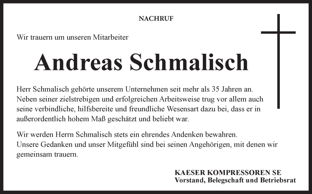  Traueranzeige für Andreas Schmalisch vom 17.07.2025 aus MGO