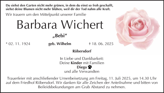 Anzeige von Barbara Wichert von MGO