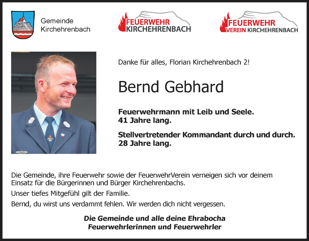  Traueranzeige für Bernd Gebhard vom 30.07.2025 aus MGO