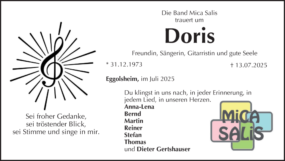  Traueranzeige für Doris  vom 26.07.2025 aus MGO