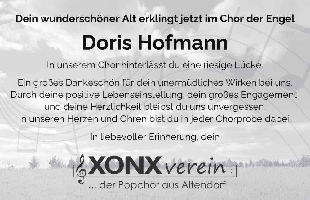  Traueranzeige für Doris Hofmann vom 26.07.2025 aus MGO