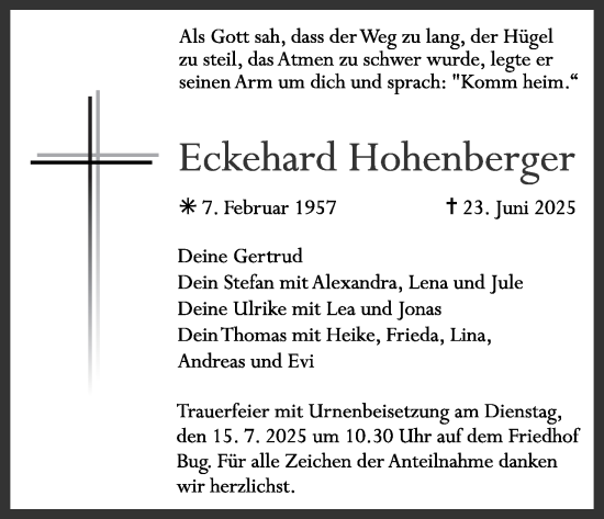 Anzeige von Eckehard Hohenberger von MGO