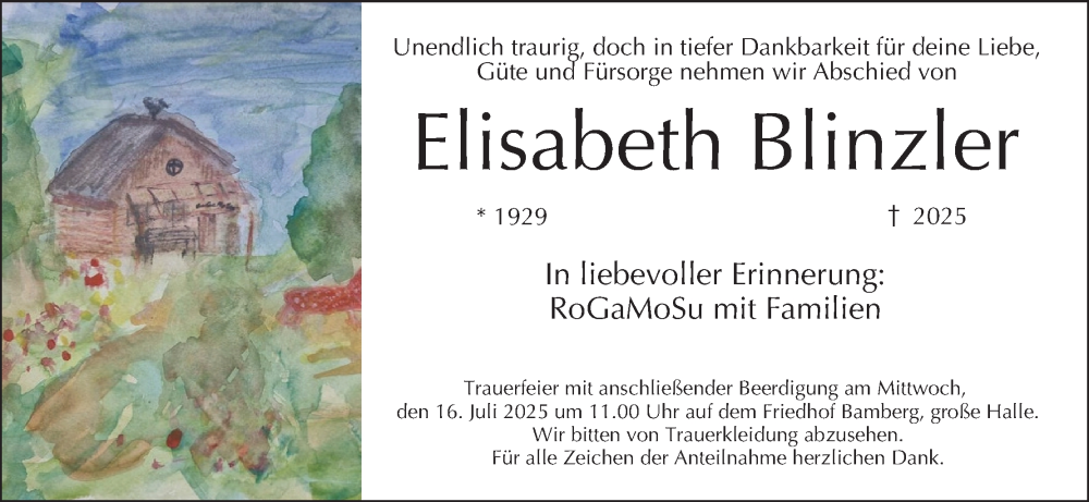  Traueranzeige für Elisabeth Blinzler vom 12.07.2025 aus MGO