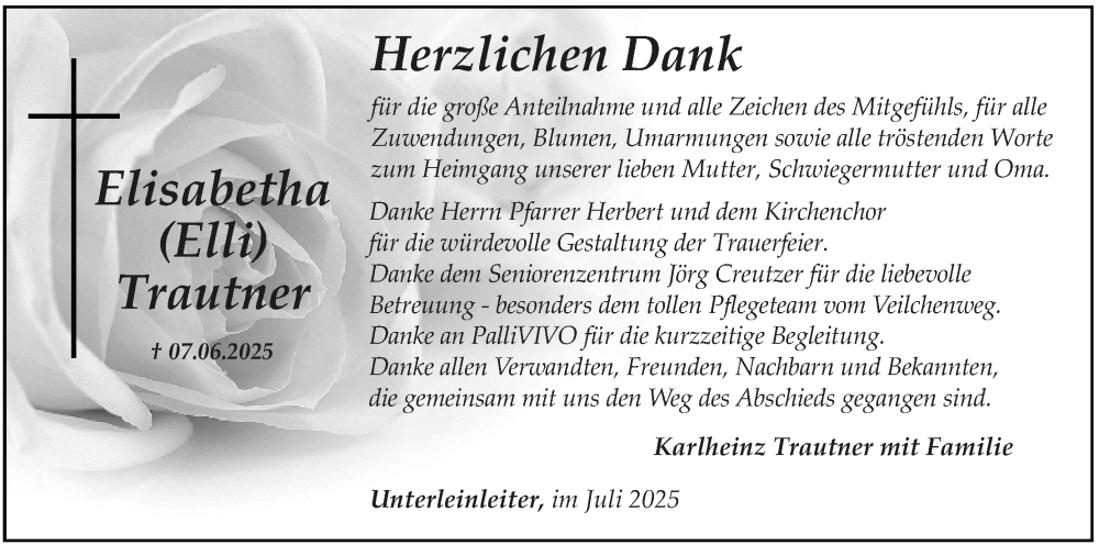  Traueranzeige für Elisabetha Trautner vom 05.07.2025 aus MGO