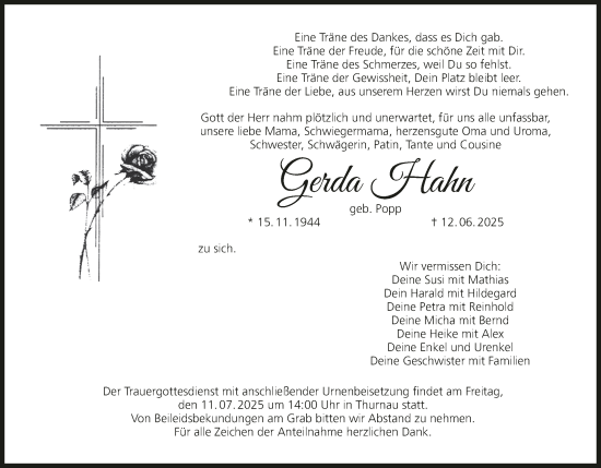 Anzeige von Gerda Hahn von MGO