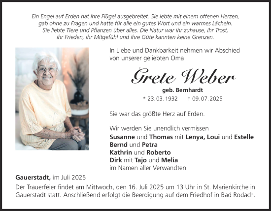 Anzeige von Grete Weber von MGO