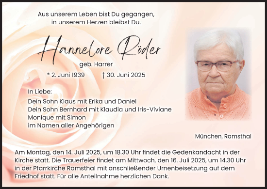 Anzeige von Hannelore  Röder von MGO