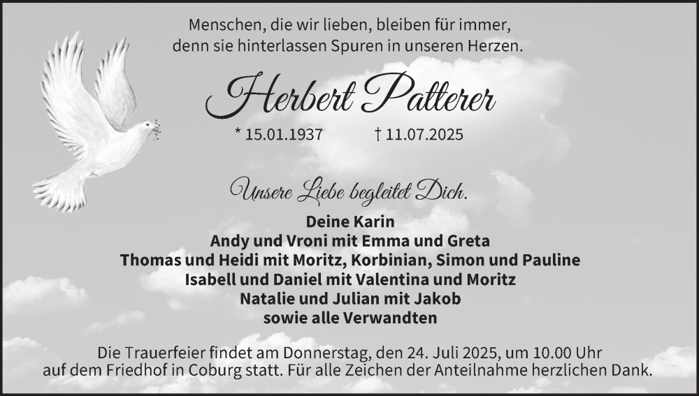  Traueranzeige für Herbert Patterer vom 19.07.2025 aus MGO