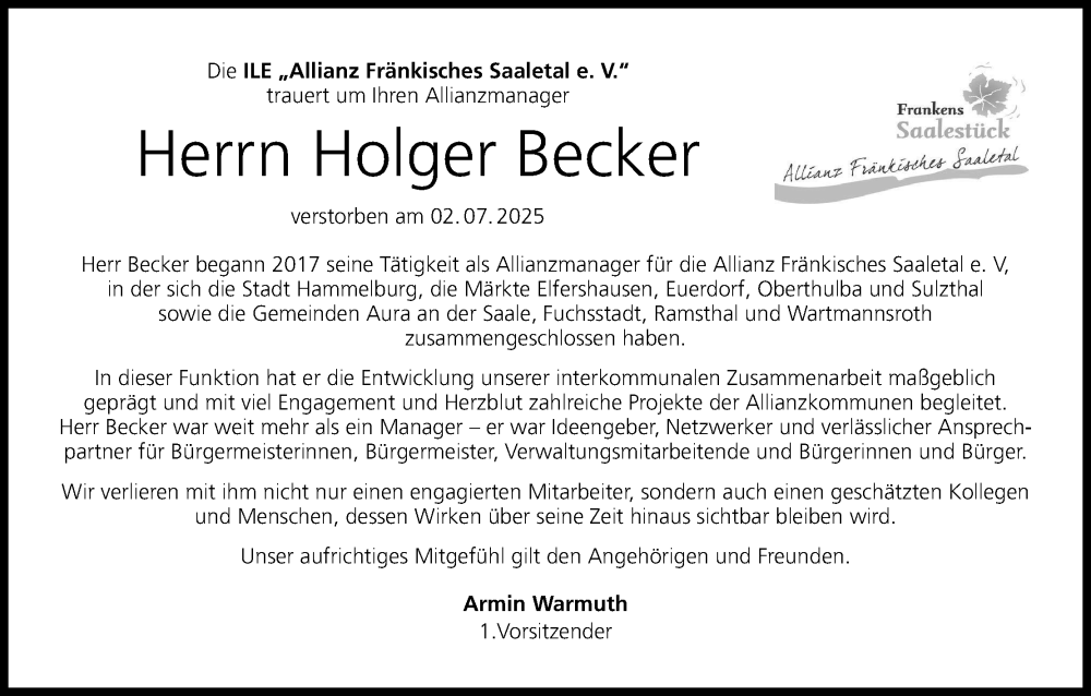  Traueranzeige für Holger Becker vom 12.07.2025 aus MGO