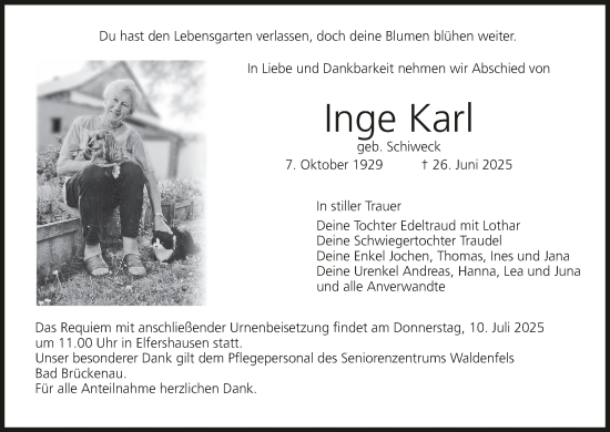 Anzeige von Inge Karl von MGO