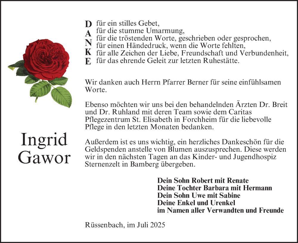  Traueranzeige für Ingrid Gawor vom 05.07.2025 aus MGO
