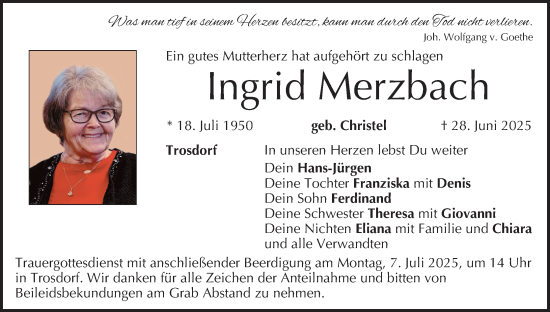 Anzeige von Ingrid Merzbach von MGO