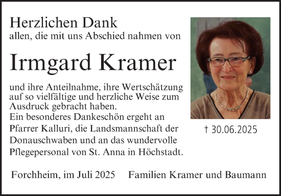 Anzeige von Irmgard Kramer von MGO