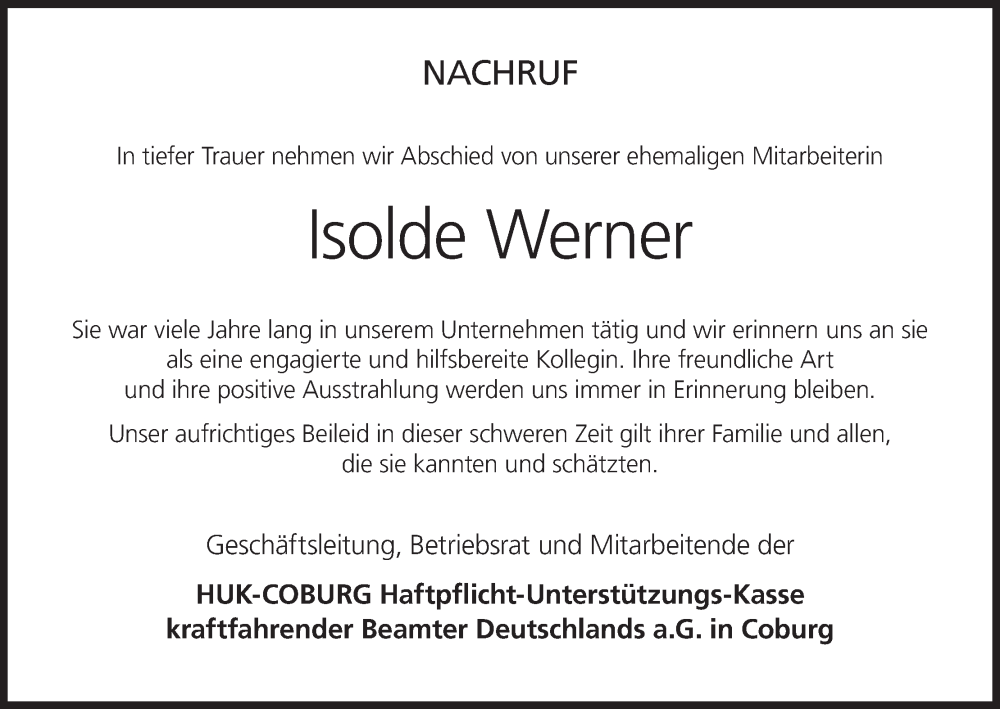  Traueranzeige für Isolde Werner vom 05.07.2025 aus MGO