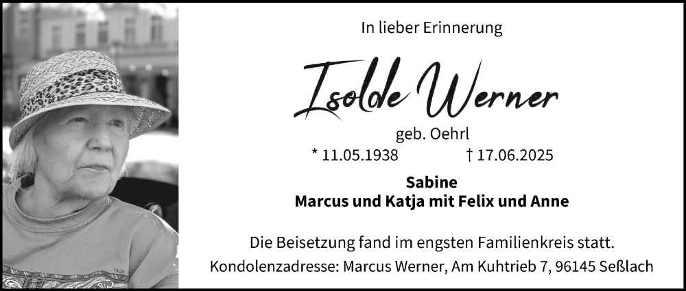  Traueranzeige für Isolde Werner vom 05.07.2025 aus MGO