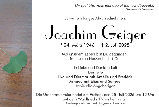Anzeige von Joachim Geiger von MGO
