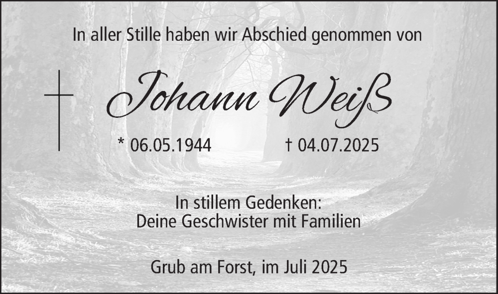  Traueranzeige für Johann Weiß vom 26.07.2025 aus MGO