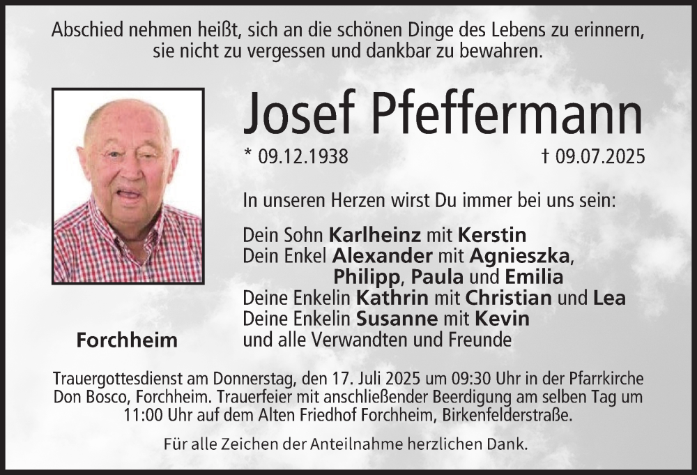  Traueranzeige für Josef Pfeffermann vom 12.07.2025 aus MGO