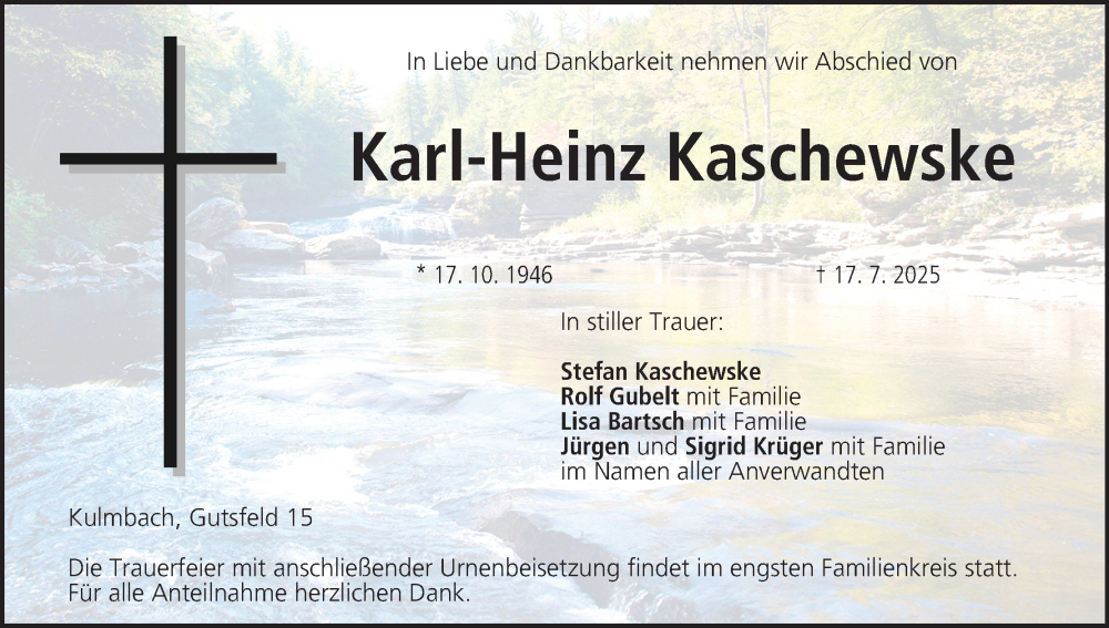  Traueranzeige für Karl-Heinz Kaschewske vom 26.07.2025 aus MGO