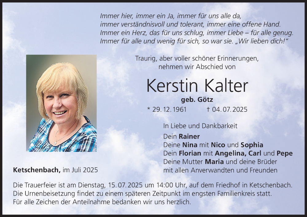  Traueranzeige für Kerstin Kalter vom 12.07.2025 aus MGO