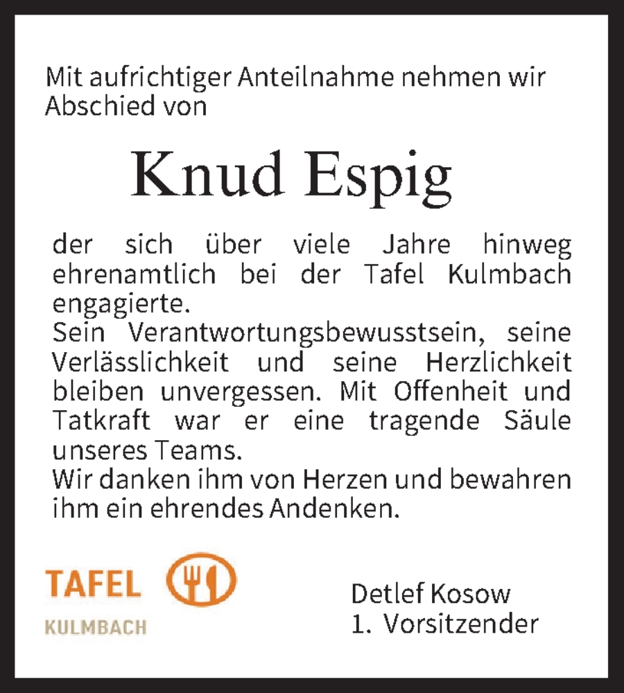  Traueranzeige für Knud Espig vom 05.07.2025 aus MGO