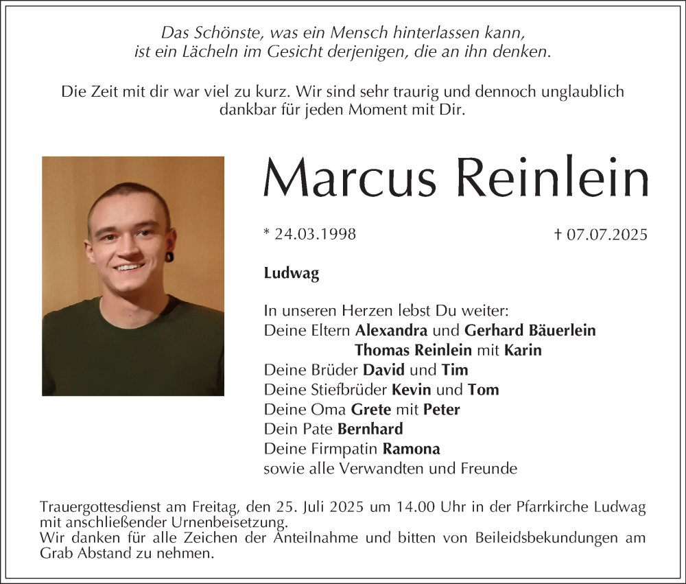  Traueranzeige für Marcus Reinlein vom 19.07.2025 aus MGO
