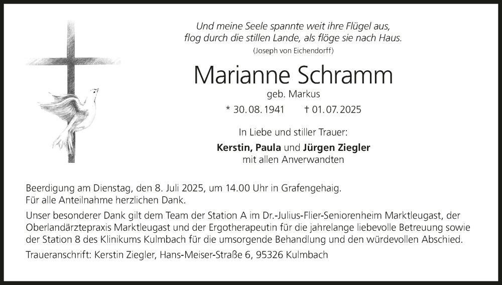  Traueranzeige für Marianne Schramm vom 05.07.2025 aus MGO