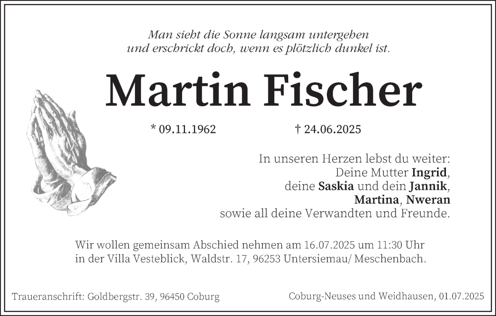  Traueranzeige für Martin Fischer vom 05.07.2025 aus MGO