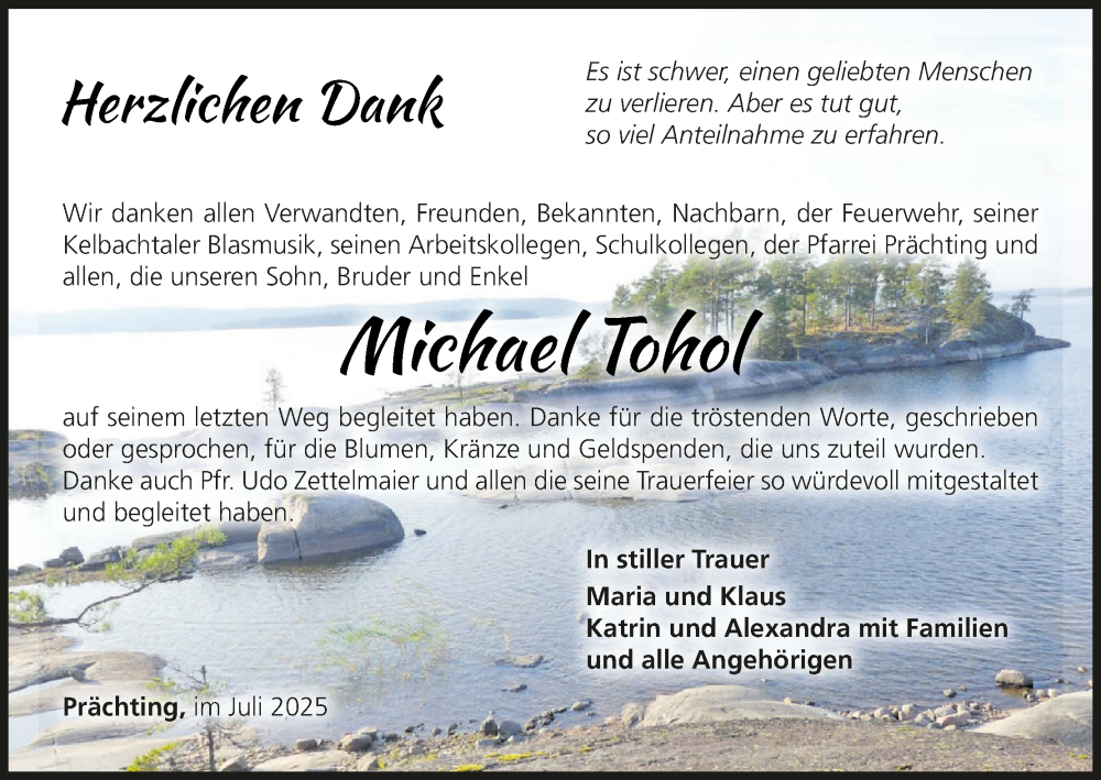  Traueranzeige für Michael Tohol vom 26.07.2025 aus MGO
