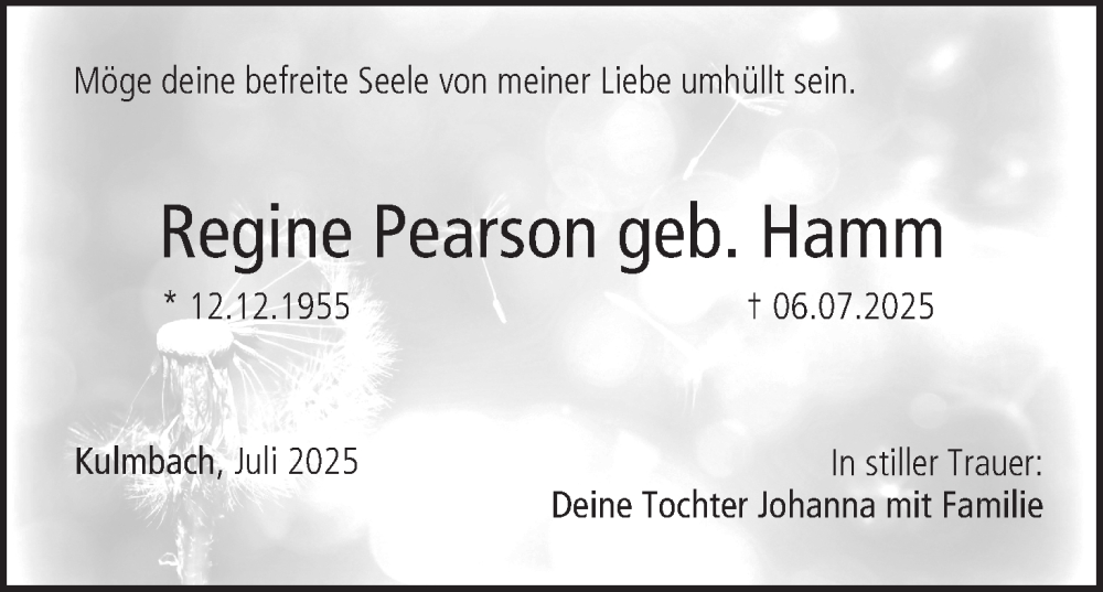  Traueranzeige für Regine Pearson vom 10.07.2025 aus MGO