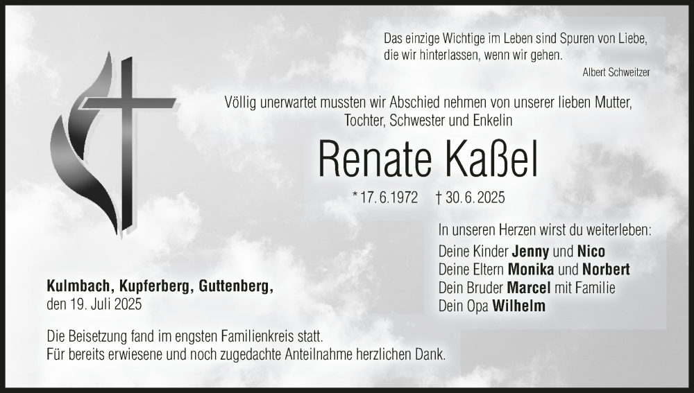  Traueranzeige für Renate Kaßel vom 19.07.2025 aus MGO
