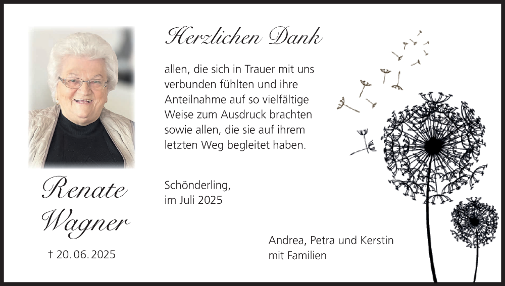  Traueranzeige für Renate Wagner vom 19.07.2025 aus MGO