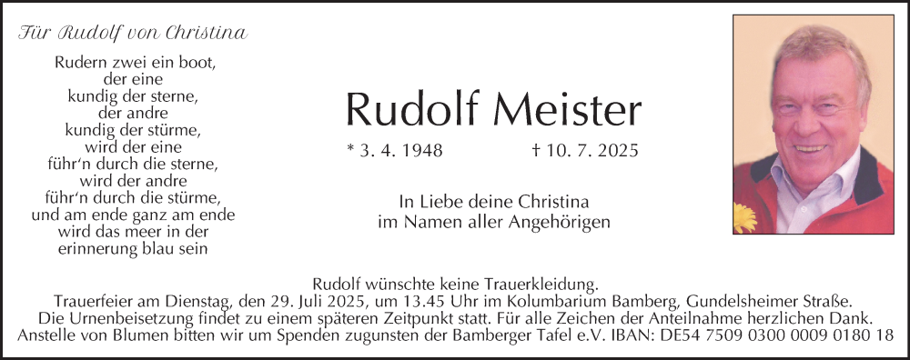  Traueranzeige für Rudolf Meister vom 26.07.2025 aus MGO