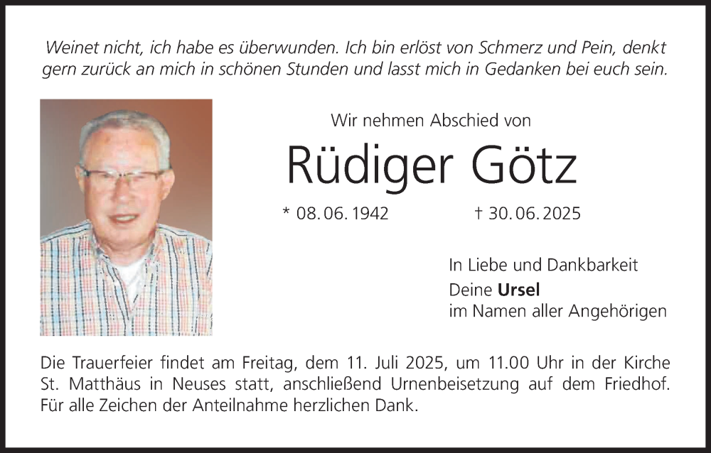 Traueranzeige für Rüdiger Götz vom 05.07.2025 aus MGO