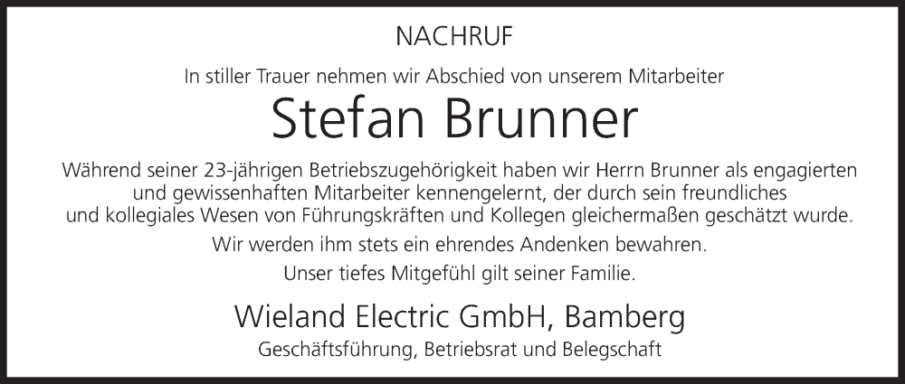  Traueranzeige für Stefan Brunner vom 26.07.2025 aus MGO