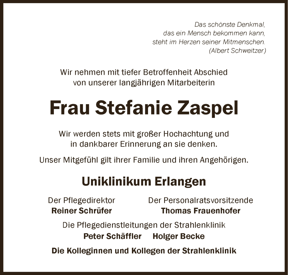  Traueranzeige für Stefanie Zaspel vom 26.07.2025 aus MGO