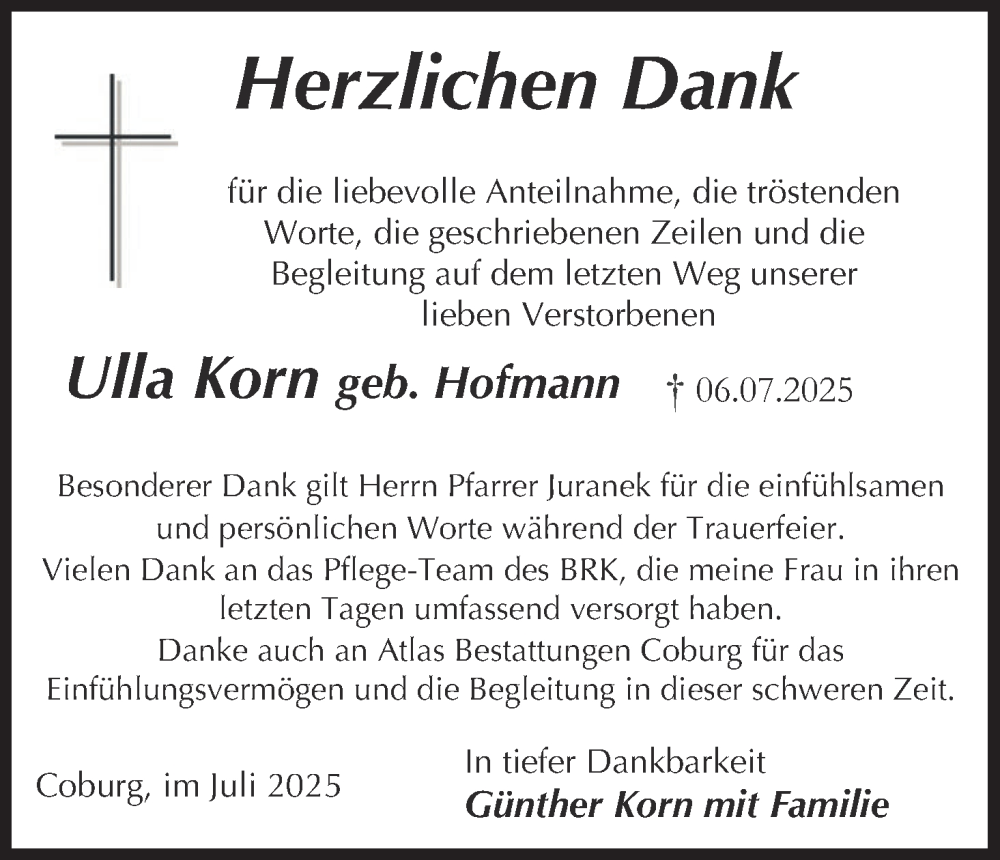  Traueranzeige für Ulla Korn vom 26.07.2025 aus MGO